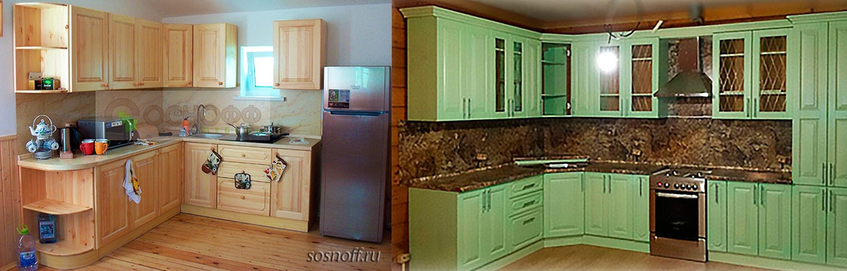 ДМ «АНЮТА» - деревянная кухня из массива сосны в отделках: бесцветный лак (стандарт) и COLOR (на заказ)